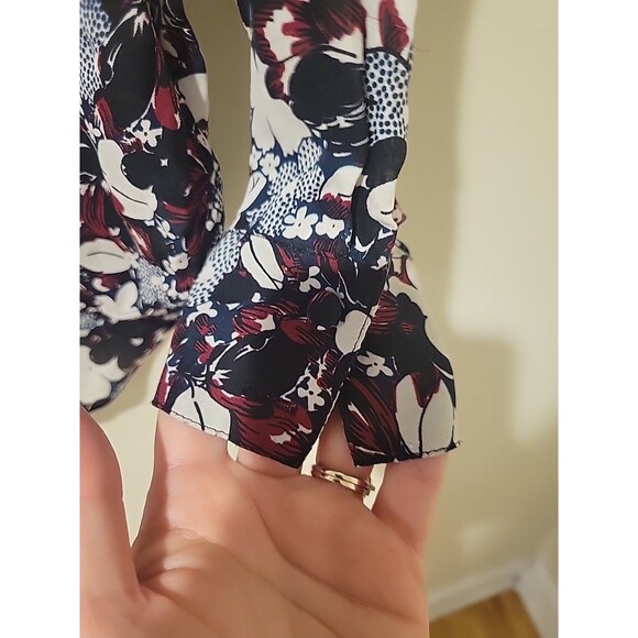 Veronica Beard Goldie Blouse Floral Silk Tuxedo Top Pintuck Popover Career Sz 2 - Picture 6 of 8